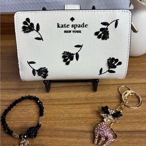kate spade Floral Embellished Ivory Bi-Fold Wallet Bundle NWT